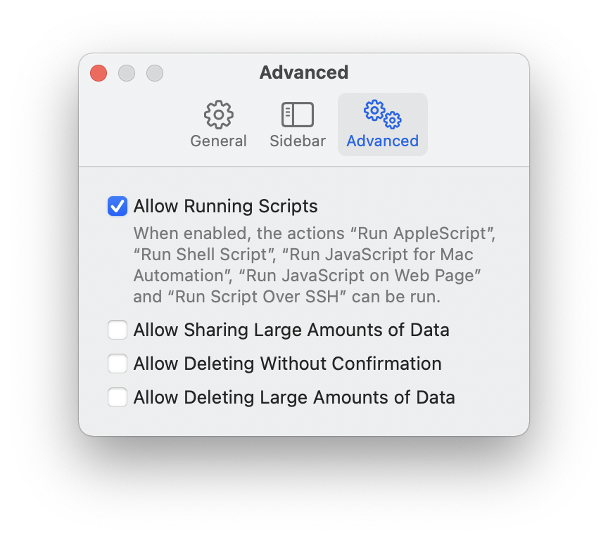 In the Preferences pane, check “Allow Running Scripts” to allow the shortcut to run OCRmyPDF.